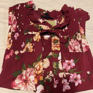 Mine Brand Maroon Floral Print Womens Size Small Blouse Shirt Brand New